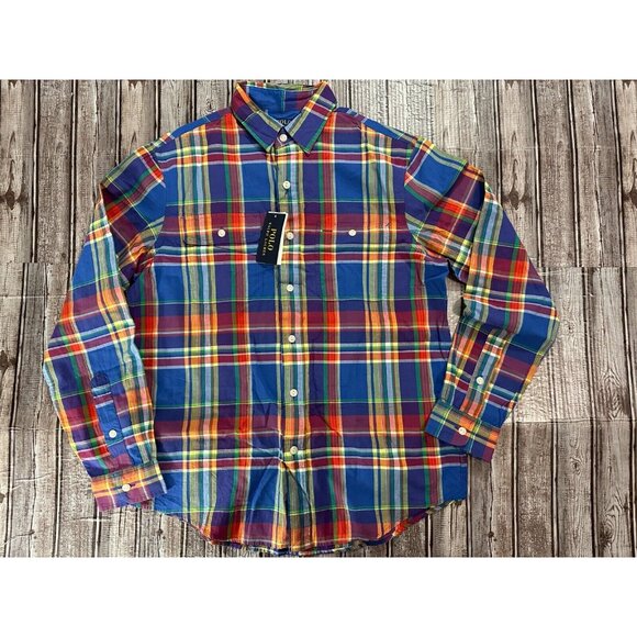 Polo Ralph Lauren custom fit Shirt size M color blue / purple Plaid NWT $125